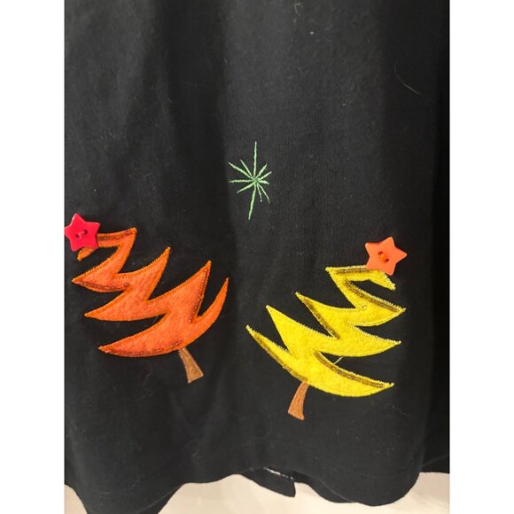 Michael Simon Light Holiday Cardigan Embroidered Festive Button Front Black - Picture 6 of 6